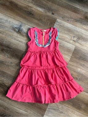 Matilda Jane Bright Pink Tiered Ruffle Dress with Contrast Trim Girls size 10
